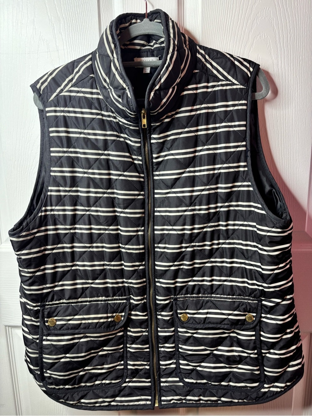 Kenar Black and White Quilted Stripe Vest
